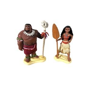 Set Of 2 Disney Moana Princess Moana And Chief Collectible Mini Figures